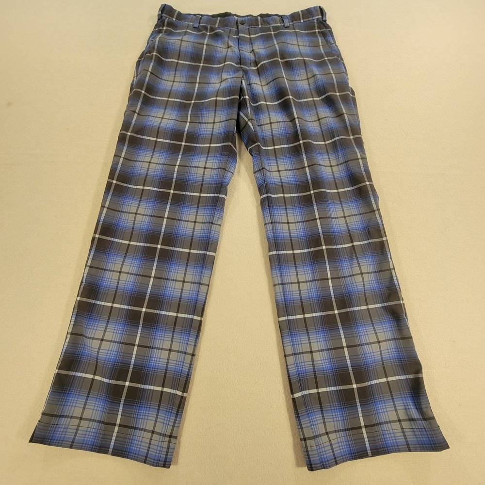 Nike Golf Tour Performance Dri-FIT Plaid Pants Mens 38x32 Blue Gray Tartan Check - Picture 2 of 10
